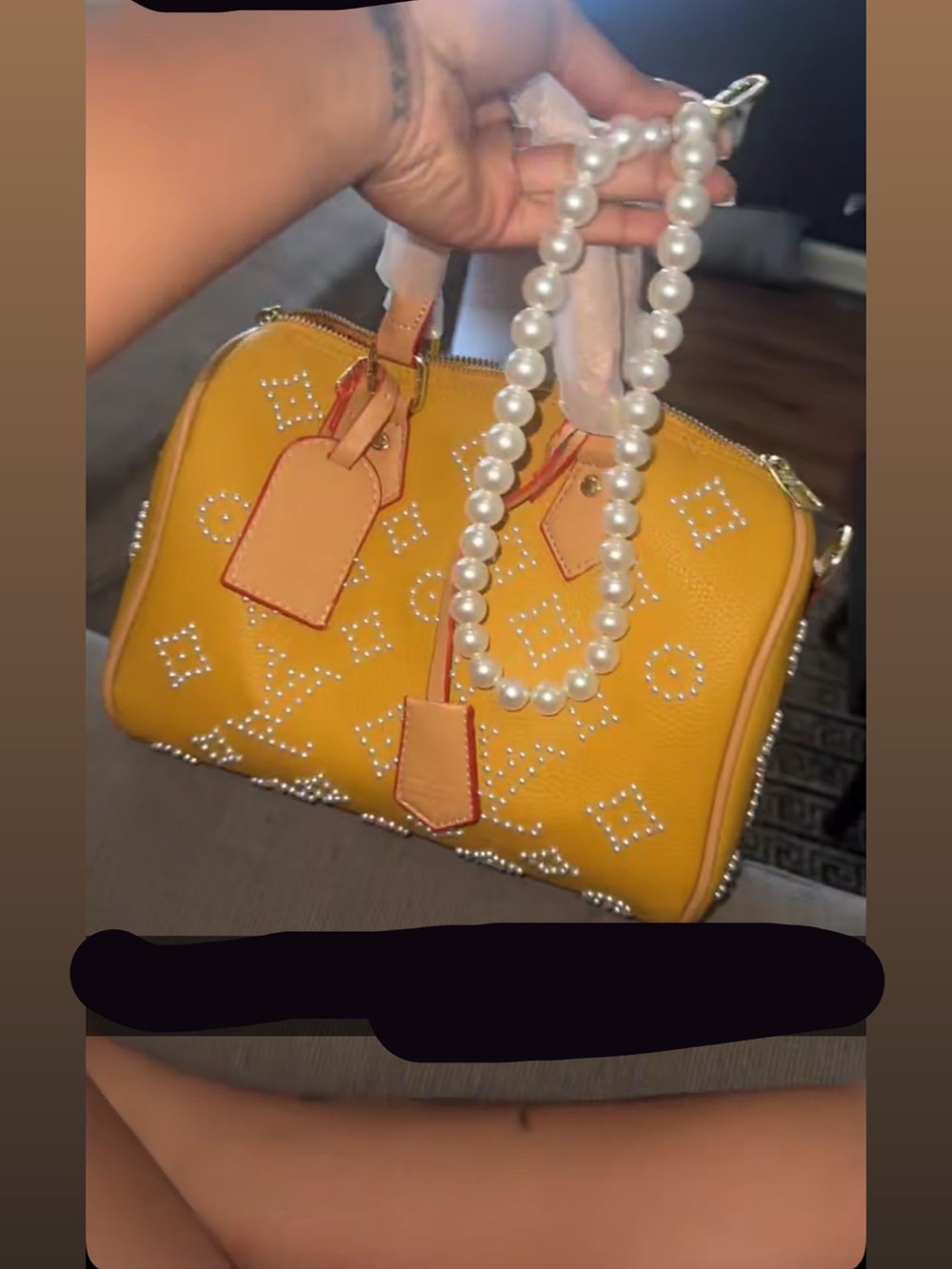 Pearl-Handle Yellow Crossbody Satchel